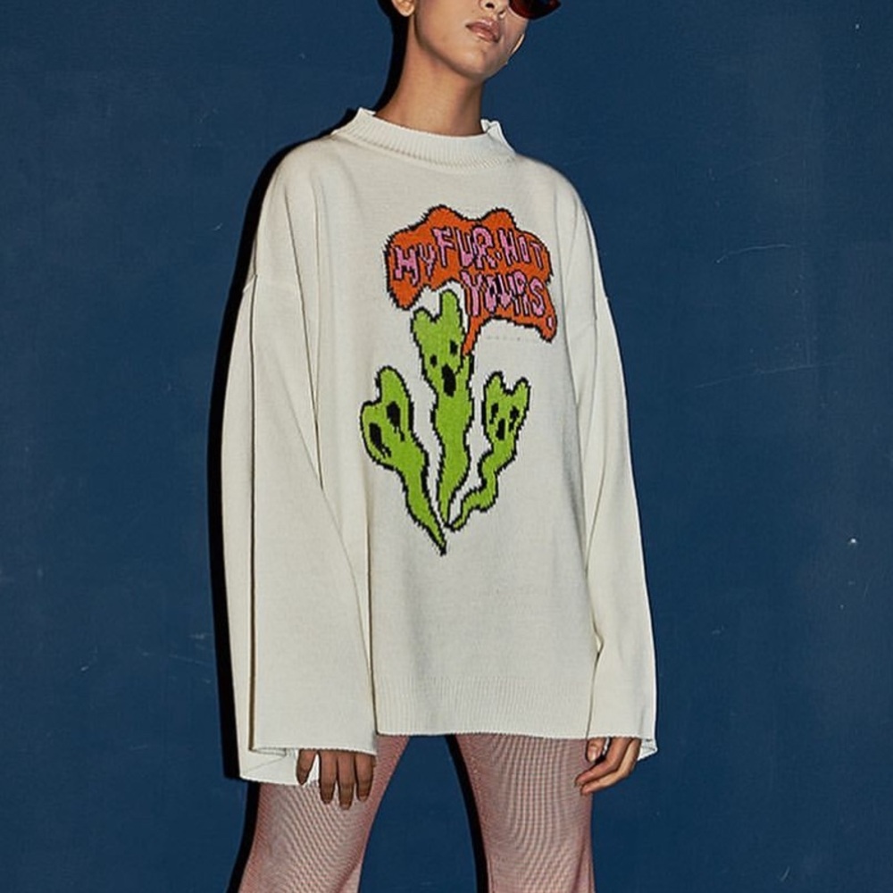 Vegan Tiger, cream sweater with ghost design